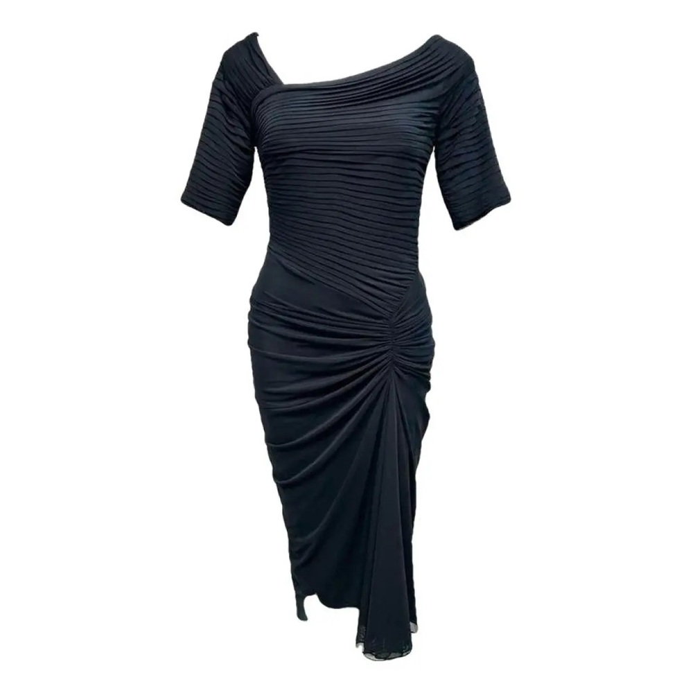 Tadashi Shoji Asymmetrical Ruched Cocktail Dress Navy Blue XS